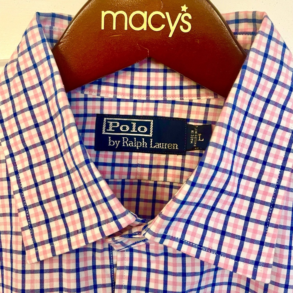 Polo by Ralph Lauren Men's Pink and Blue Plaid Shirt